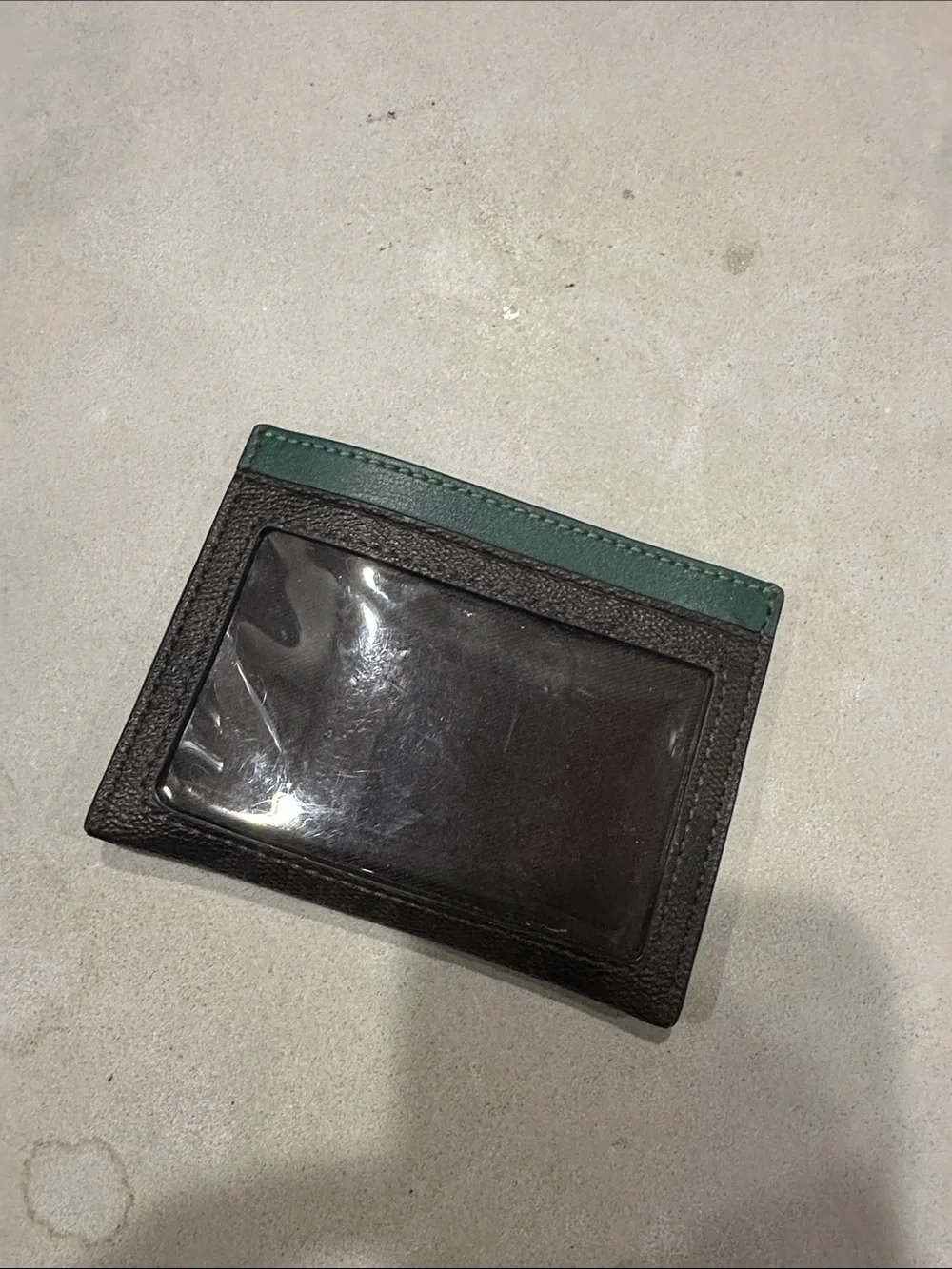 Coach Two-Tone Leather Card Holder in Brown and Green